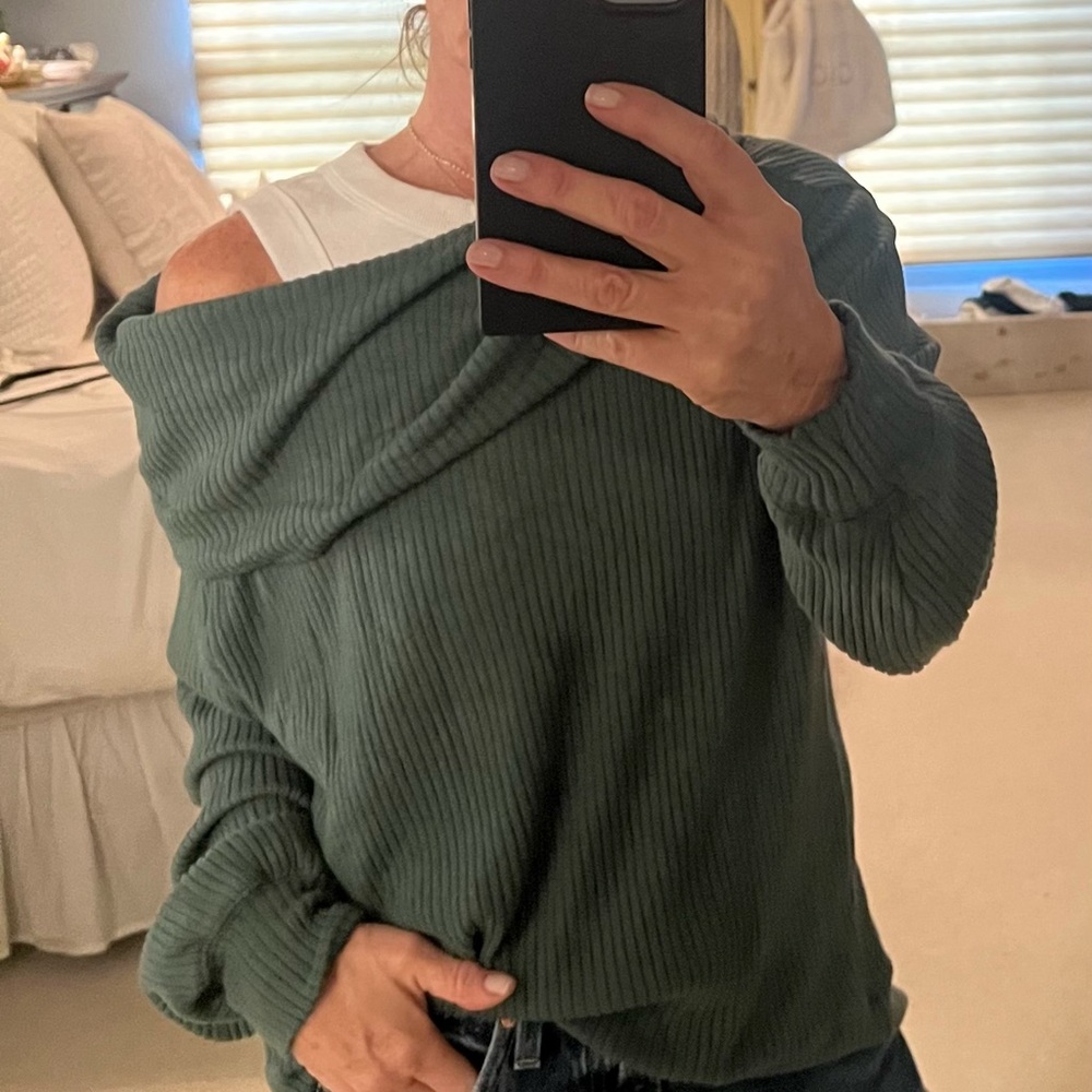 Velvet by Graham & Spencer Off-the-Shoulder Sweater in Forest Green